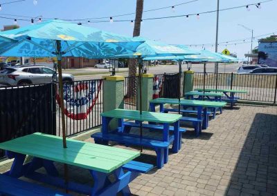 Outside patio seating at Johnny D's Beach Bar and Grill!